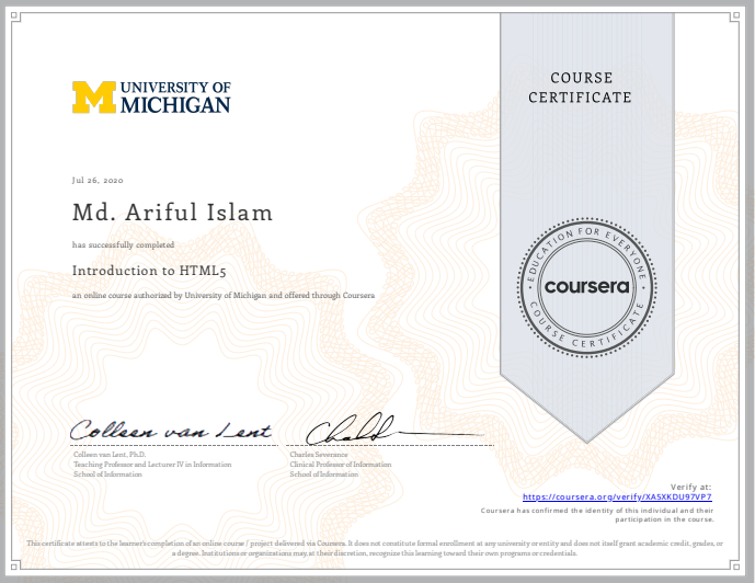 Introduction to HTML5 certificate