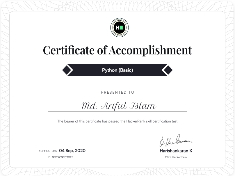 Python (Basic) certificate