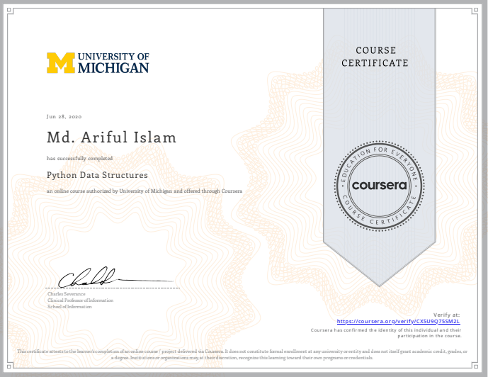 Python Data Structures certificate