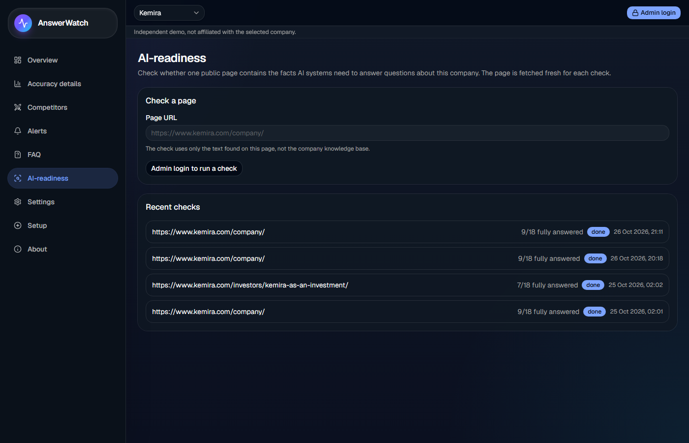 AnswerWatch — Agentic GEO Monitoring Platform screenshot