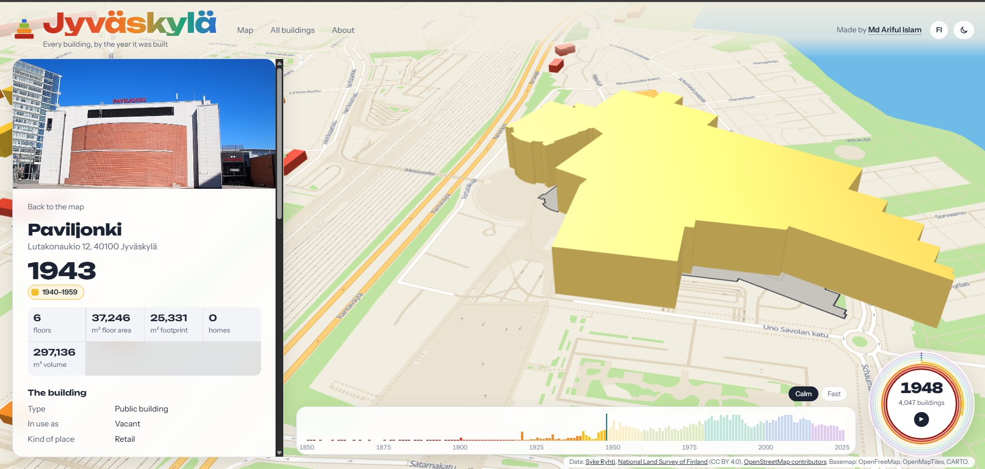 Jyväskylä, Building by Building — An Interactive 3D Map of a Whole City screenshot