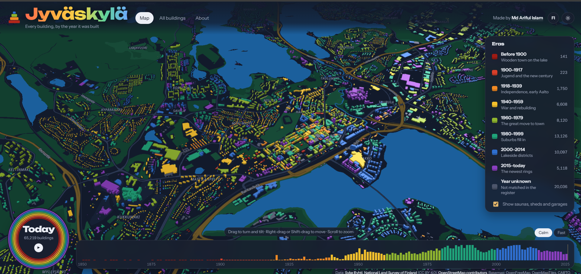 Jyväskylä, Building by Building — An Interactive 3D Map of a Whole City screenshot