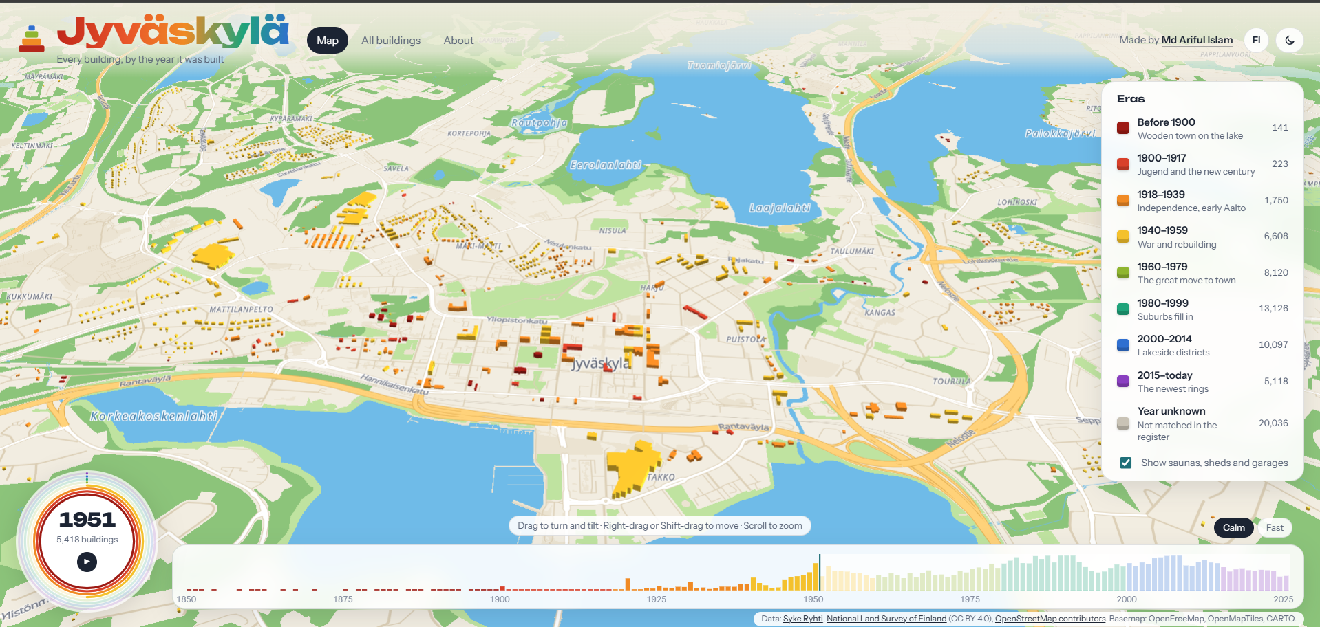 Jyväskylä, Building by Building — An Interactive 3D Map of a Whole City screenshot